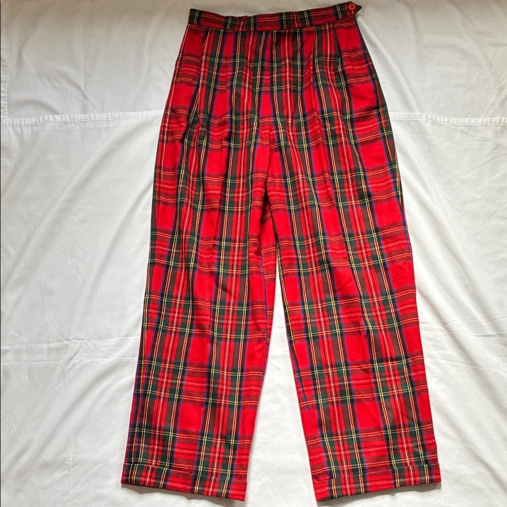 Alcott & Andrews Red Stewart Plaid Tartan Pants 100% Wool Size~26 READ